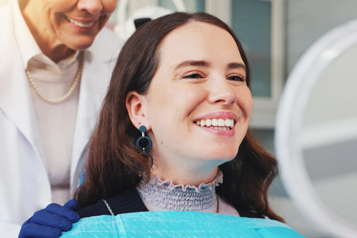 Woman smiling with healthy gums after periodontal therapy in West Linn at Salathe Dental